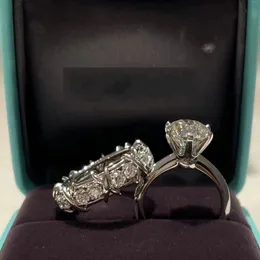 2022 Anéis de casamento mais vendidos clássicos seis garras jóias de moda simples 925 Sterling prateado preenchimento de ouro redondo cut moissanite diamante e224b