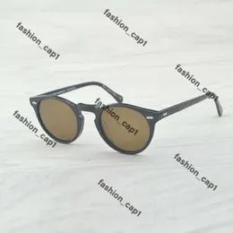 Oliver People Sunglasses OV1227 브랜드 디자이너 라운드 메탈 선글라스 남성 여성 스팀 펑크 패션 안경 레트로 빈티지 태양 ​​안경 올리브 선글라스 668