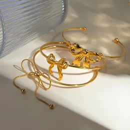 Trendy Paslanmaz Çelik Altın Kaplama Yay Bileklik Aksesuarları Basit Açık Kuff Bangles Kadınlar Vintage Takı 240410