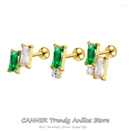 Stud Earrings CANNER Korean Stainless Steel Emerald Zircon Ear Piercing Earring For Women Exquisite Cartilage Studs Body Trend Jewel Gift