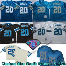 Custom 75th Shotback 20 Barry Sanders Football Jerseys 81 Richard Lane 1960 56 Joe Schmidt 81 Calvin Johnson 20 Lem Barney 37 Doak Walker 24 Jack Christiansen Karras