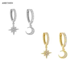 Andywen 925 Sterling Silver Moon Snowflower Drop Earring Ohrringe Piercing Pendiente Crystal Women Luxury Jewelry for Party 2201088944163