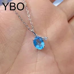 Pingentes YBO Jóias de luxo de luxo Oval Natural Blue Topaz Colares