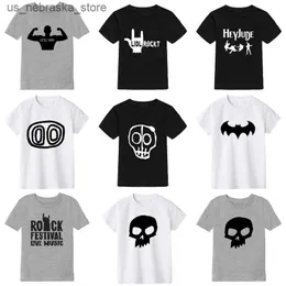 T-shirts 2024 Summer Childrens T-shirt Fashion 100% Cotton Boys T-shirt Girls Cartoon Skull Print Girls T-shirt Top Boys Clothing 2-10Y Q240418