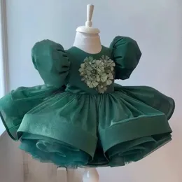 Glitter Green Luxury Lush Girls Ball Vestres Buffy Girl Girl Princess Dress Comunhão Luxuosa Primeira Comunhão 240416