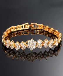 أساور زهور Diamante شفافة Zircon 18k الذهب العصرية الكلاسيكية الملحقات النساء رابط سلسلة سوار سحر ICED OU3090556