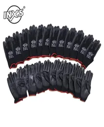 12 Paare Polyester Nylon PU -Beschichtung Sicherheitsarbeit Handschuhe für Bauherren Fischereigarten Arbeit nicht schlau Handschuhe 2201104170712