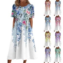 Casual Dresses Summer Dress for Women Printed Short-Sleeve Beach Swing Vestidos Para Mujer Elegantes Y Bonitos in