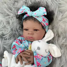 20Inch African American Doll Lanny Black Skin Reborn Baby Finished born With Rooted Hair Handmade Toy Gift For Girls 240408