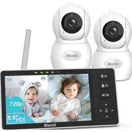 5.5 HD Split-Screen Video Baby Monitor with 2 Cameras, Two-Way Talk, Remote PTZ, Night Vision, 4000mAh Battery - Crystal Clear Resolution Cameras