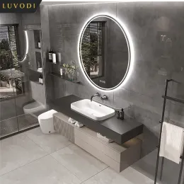 세트 욕조 액세서리 세트 Luvodi 지능형 illuminate 욕실 터치 스크린에 대한 큰 둥근 거울 Dimmmabable 안티 포드 LED 조명 230701