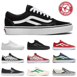 Gratis frakt skateboardskor för män kvinnor canvas designer sneakers gamla skool klassisk svart vit checkerboard slip på casual skor mens vintage tränare