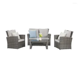 Camp Furniture Lane 4 Stück Außenterrasse Sets Weidengesprächset Set Grey Rattan Sofa Stuhl mit Kissen Garden Lounge Bett