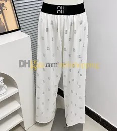 Kvinnors pärlbyxor Designer Luxury Full Logo Wide Leg Pants High midje Slim Casual Fashion Trend Trousers