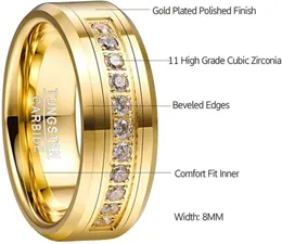 Anelli di nozze Vakki Men039S 8mm Tungsten Anello in carburo con zircona cubica zirconia Oro Gold Dimensioni di fidanzamento CZ 7123890364