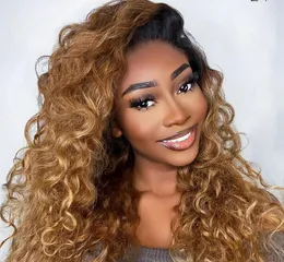 Ombre Highlight Wig Brown Honey Blonde Colored HD Wholesale Lace Front Human Hair Wigs Full 360 Frontal Wiges Remy 16inch body wave