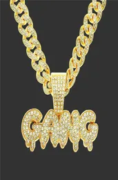 Pendanthalsband Hip Hop Jewelry for Men Zircon Letter Gang med Iced Out Miami Cuban Link Chain Necklace Party Gifts3183707