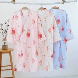 Moda -sono feminina Kisbini Mulheres Nightdress Summer Flower Paisted Nightgown Lady Kimono Style Algodão feminino de algodão feminino vestido