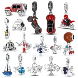 925 Sterling Silver Fit Women Charms perle bracciale per perle in bicicletta per biciclette SUV Aeroplana per aeroplani per il trasporto a sospensione