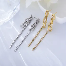 Long Chain Full Diamond Zircon Tassel Earrings For Women's Ins Personalized Niche Design High-End Feel Earring Bohemian Jewelry