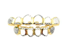 New Gold Silver Hollow Open Dlampnd Cut 6 Tooth Top Bottom Grills 이빨 치아 캡 치아 힙합 Grillz Party Jewelry2544435