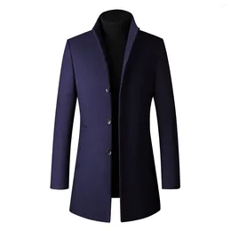 Men's Trench Coats Solid Color Woolen Coat Stand-collar Lengthened Prom Jacket Suit Long Sleeved Fit Formal Chaquetas Hombre