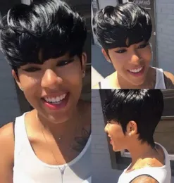 Короткие бобы человеческие парики волос Pixie Cut Straight Remy Brazilian Hair for Black Women Machine Made Blueless Wig2034502