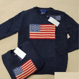 メンズセーター高品質のヨーロッパとアメリカの旗S Tシャツとクマパターン織りのソリッドカラーカジュアルニットプルオーバーS-XLドロップデリブDHEQ0