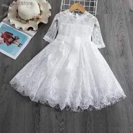 Девушка платья летнее девочка белое кружевное платье маленькая девочка вышивая цветочное костюм с половиной рукава на день рождения свадебная вечеринка 3-8 т.