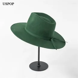 Berets USPOP 2024 Autumn Wide Brim Winter Women Ribbon Wool Fedora Hats Jazz Fedoras