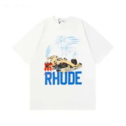 남성 T 셔츠 Rhude 셔츠 Tshit 편지 인쇄 인쇄 T 셔츠 커플 Tshirt 면적 느슨한 여름 셔츠 넓은 여름 셔츠 넓은 스타일 옵션 Tshirts 미국 크기 S-XXXL 5541