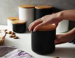 Nordic Ceramic Storage Jar mit Bambusdeckel luftdicht versiegelter Keramikkanister 3 Behälter für Kaffee Tee Zucker Gewürz schwarz WH3799979
