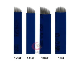 018mm Blue flexion Microblading Aschles Manual Tattoo Tattoo Pen agulhas Blade com 12 14 18 18 pinos para Bordado de sobrancelha 3D