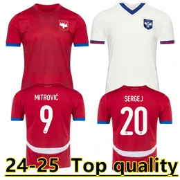 Jersey de futebol da Sérvia 2024 EURO CUPLA SRBIJA EMPRESSÃO NACIONAL HOME APARENDO SERGEJ MITROVIC 2010 Camisas de futebol retrô Kit Vlahovic Pavlovic Tadic Milenkovic Zivkovic 888888