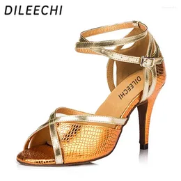 Sapatos de dança Dileechi deslumbrante laranja pu do salão de festas da mulher laranja salto alto de 8,5 cm