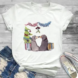 女性用TシャツTシャツファッションカジュアルサマーファンかわいい犬の漫画パターン甘い服の半袖プリントTシャツ。