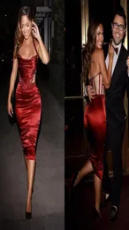 2017 seksowne ciemnoczerwone elastyczne jedwab jak satynowe krótkie sukienki koktajlowe dla kobiet