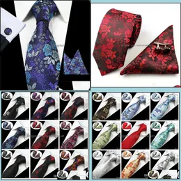 Halskrawatte Set 20 Stile Herren Krawatten Sets Blumen 100% Seiden Jacquard gewebt Krawatte Gravata Corbatas Hanky Manschettenknöpfe Krawatte für Männer formale otlxc