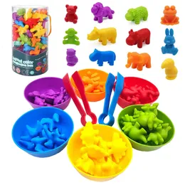 Montessori Material Rainbow Counting Bear Math Toys Tier Dinosaurier Farbsortierung Matching Game Children Bildungssusse Spielzeug 240407