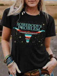 T-shirts vintage västerländska kvinnor tshirt ko skalle tjur rodeo tees någons problembrev tshirts serape randig grafik t skjortor 2023