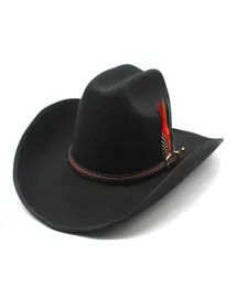 Kowbojowy kapelusz fedora z piórkami Feat Hats Fedoras Women Men Trilby Wide Brim Caps Autumn Winter Large Jazz Top Cap 20232243034