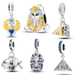 Ancient Egyptian Culture Pharaoh Pyramid Scarab Beads fit Bracelet Silver Plated Original Design Charm Jewelry Making 240408