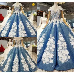 Sequined Prom Prome с плечевых оборков 3D цветочные аппликации жемчужины Специальное платье OCN Вечернее ношение.