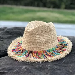 Coloerfull Tassel Ribbon decorar chapéu de palha sombreado Sun Caps Lady Fashion Beach Cap Jazz Summer Bucket Hats 240415