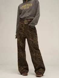 WCFCX Studio Tan Leopard Jeans Donne pantaloni in denim pantaloni femminile a gamba a gamba streetwear hip hop vintage pantaloni casuali sciolti 240409