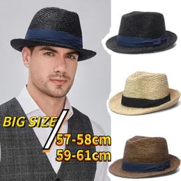 Cappello di paglia di grande testa Panama con cappello da sole intrecciato con paglia pieghevole più taglia 61 cm xl maschi jazz top soun protezione da sole da sole cappello da ombreggiatura 240412