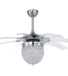 Modern Kristal Katlanır Tavan Fan lambası Moda LED Işık ile Görünmez Fanlar Minimalist Sessiz Uzaktan Kuman