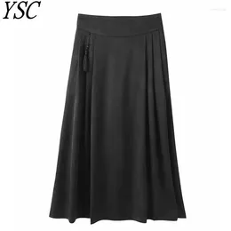 Skirts YSC 2024 Summer Style Women Knitted Silk Fabric Half Length Skirt Print Decoration High Quality Chinese 2