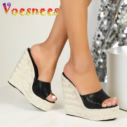 Bequeme Keile Freizeitpantoffeln Mode -Weave -Plattform Sommer Sandalen Schlangendruck High Heels Pumps Neueste Frauen Beach Schuhe