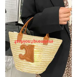 2024 Summer Fashion Woven Basket Bag Straw Bucket Hand Shoulder Crossbody